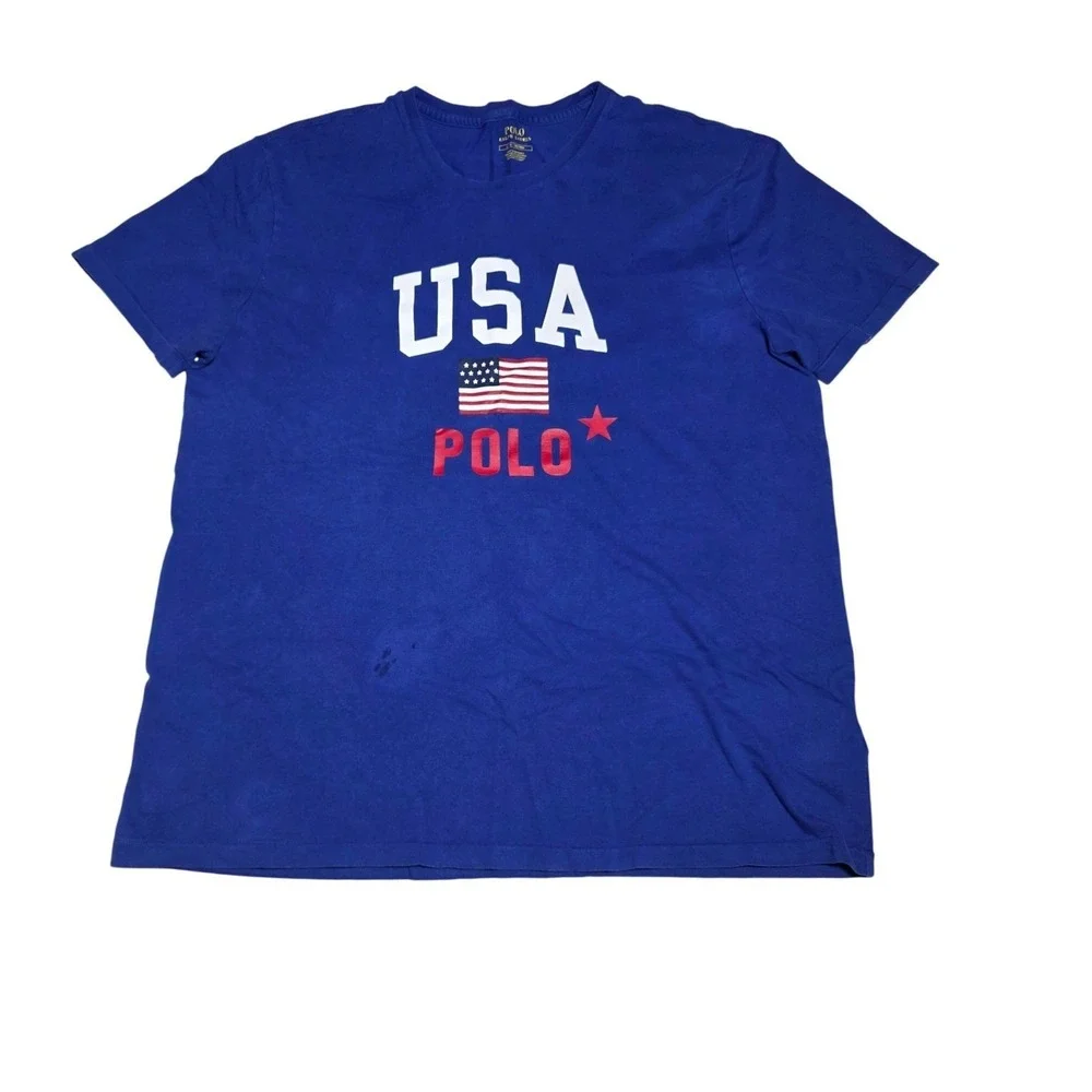 Polo Ralph Lauren USA American Flag T-Shirt Blue Mens Large 710720763003